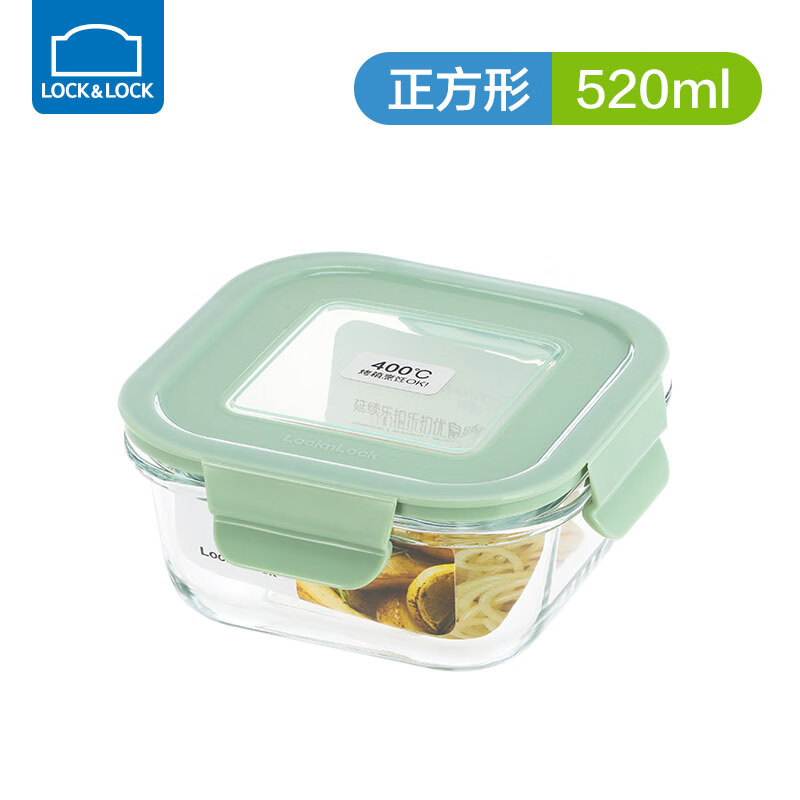 乐扣乐扣玻璃饭盒上班族带饭便当盒微波炉加热专用餐盒大容量保鲜盒水果盒 正方形520ML
