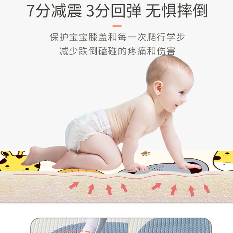 乐缔 XPE折叠爬行垫婴儿童爬爬垫家用泡沫地垫防滑加厚2CM 北欧森林 XPE折叠款-200*180*2CM-动物狂欢