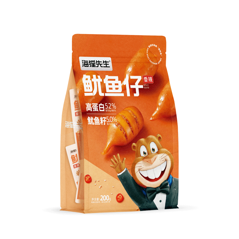 海狸先生带籽鱿鱼仔400g 香辣味即食高蛋白墨鱼仔休闲零食海鲜小吃 香辣味鱿鱼仔400g