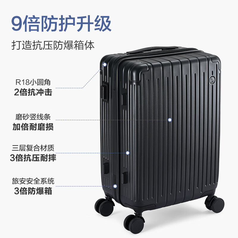 爱华仕行李箱男拉杆箱女大容量旅行箱轻便万向飞机轮26英寸密码箱骑士黑