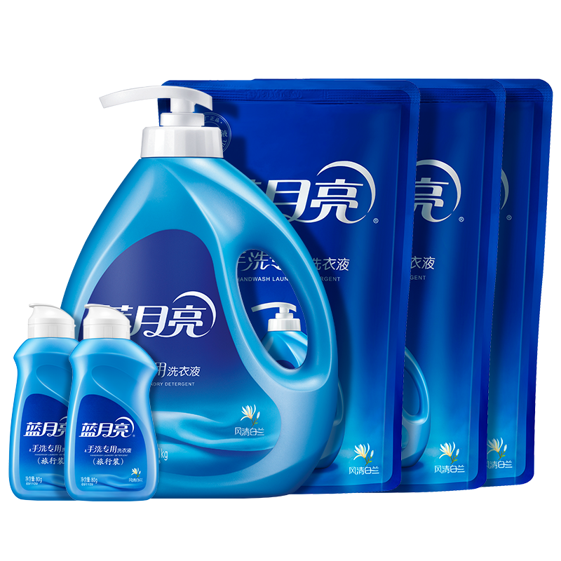 蓝月亮手洗洗衣液 风清白兰 1kg瓶*1+1kg*3+80g*2 内衣裤可用 温和易漂 【手洗专用】4.16kg适用内衣裤