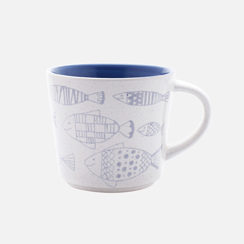 佳佰 釉下彩陶瓷马克杯 情侣水杯办公咖啡杯茶杯牛奶杯麦片杯 小鱼