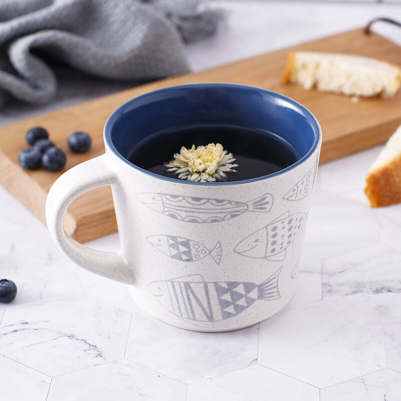 佳佰 釉下彩陶瓷马克杯 情侣水杯办公咖啡杯茶杯牛奶杯麦片杯 小鱼