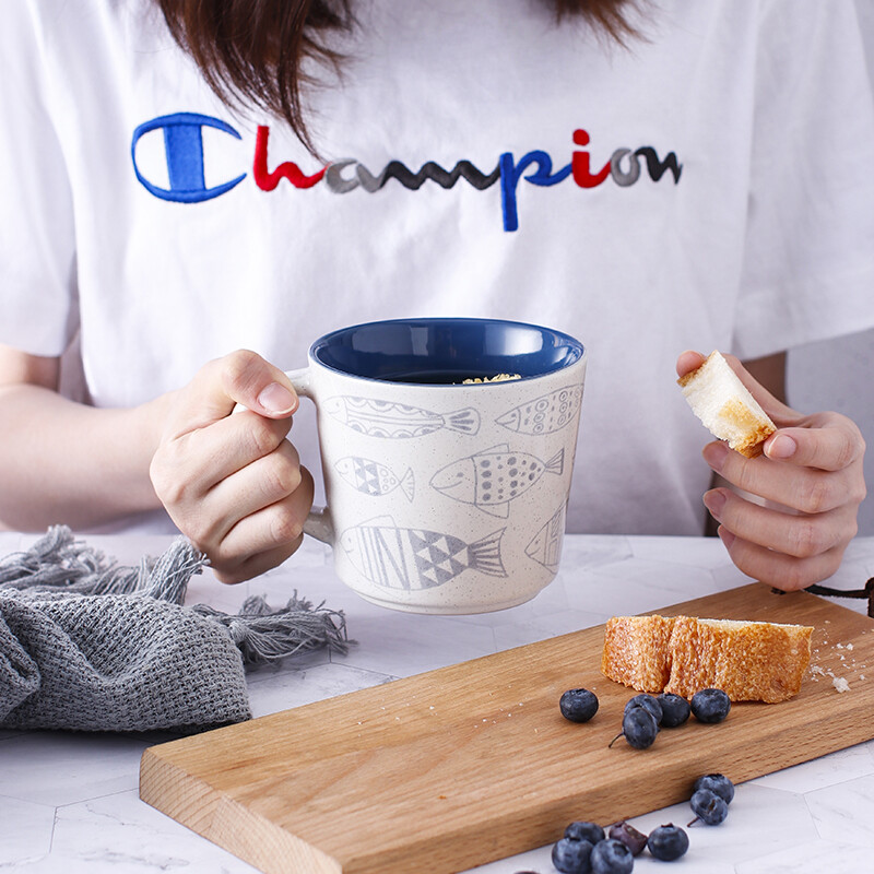 佳佰 釉下彩陶瓷马克杯 情侣水杯办公咖啡杯茶杯牛奶杯麦片杯 小鱼