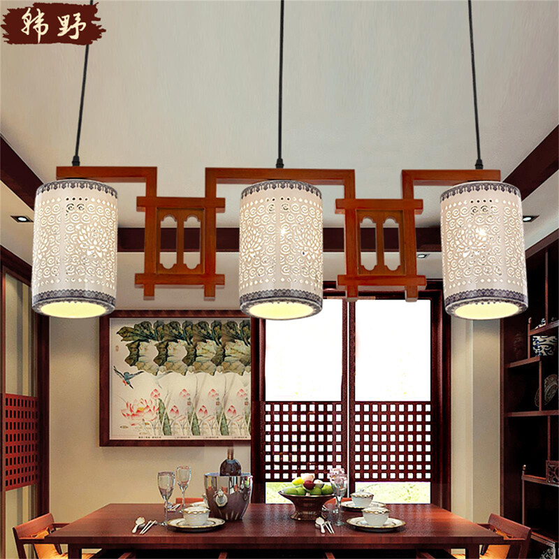 韩野中式吊灯餐厅吊灯现代中国风陶瓷吊灯饭厅吊灯饰灯具吧台吊灯