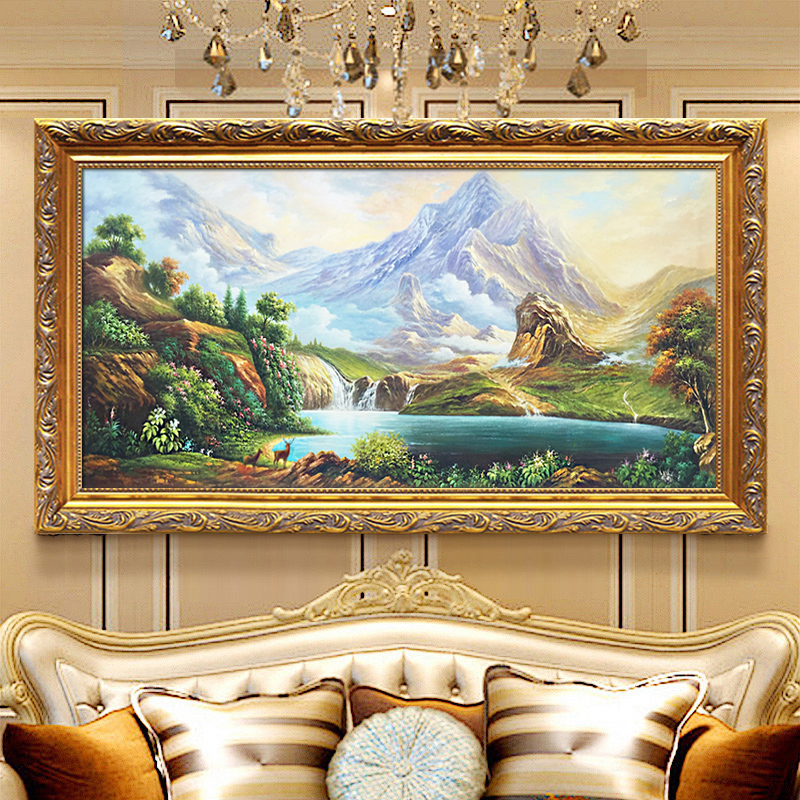 雅创 手绘油画定制欧式山水画风景画走廊挂画鹿客厅壁画玄关装饰画