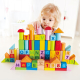 德国(Hape)儿童积木木质拼搭拼装玩具1-3-6岁进口榉木80粒数字字母组合盒装小孩节日日礼物 1岁+ E8022