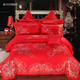 星月恋婚庆八件套床上用品七件套大红色被罩龙凤呈祥1.8米-2米床 吉祥如意八件套 220*240cm