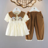 嘉贝艾尔女童夏季韩版短袖两件套童装新款女宝宝洋气儿童薄款套装 巧克力色 90cm