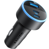 ANKER安克车载充电器67W汽车点烟器快充头转换器三口大功率车充适用华为小米苹果安卓手机电脑 黑