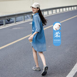 德玛纳【简约风天花板】夏翻领棉衬衫裙五分袖牛仔连衣裙女短款