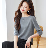 奢汐（Srcr）含羊毛桑蚕丝高级感简约针织衫女外穿秋季肌理感洋气七分袖上衣