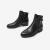 Bata时装靴女冬季商场新款百搭粗跟软底牛皮短筒靴AWG76DD1纯色粗跟OL通勤 黑色-单里 37