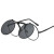 欧美复古哥特式朋克双层翻盖太阳眼镜圆形金属男女潮人墨镜UV400 黑框黑灰片