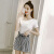 朗悦女装 2018夏季新款韩版两件套纯色套头T恤+格纹阔腿休闲裤 LWKX183634 白色 S