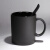 无泥（WUNI） 欧式磨砂黑色哑光马克杯带勺盖高档大容量陶瓷水杯子创意咖啡杯 黑色哑光马克杯 配勺