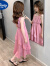 迪士尼女童连衣裙儿童洋气夏天吊带裙女大童夏季公主裙子女孩夏装长裙夏 粉红色 130cm适合120-130cm7-8岁