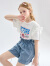 小马宝莉女童短袖套装2024夏季新款中大童女孩时髦印花T恤休闲短裤2件套 蓝色 140