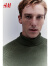 H&M男装毛衣柔软舒适棉质高领休闲简约健美长袖套衫0810710 深绿色 175/100