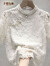 子牧棉麻2023夏装 女短袖衬衫盘扣中式民族风蕾丝T恤上衣小衫2377 白色 XL(建议110-120斤)