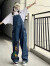 索菲堡 美式复古盐系高街2023夏牛仔背带裤女个性风小个子嘻哈连体长裤 深蓝色 M
