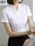 伊雅露莎 职业女装棉质衬衫女短袖夏季商务正装立领衬衣面试工作服0825 白色衬衫 S