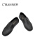 千百度男鞋羊皮商务休闲皮鞋舒适套脚豆豆鞋软底乐福鞋 J01D1211 黑色39