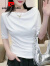 皮尔卡丹一字肩纯棉短袖t恤女士2024夏季新款露肩上衣设计感小众半袖体恤 白色 L(建议100斤-115斤)