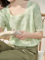 茵曼【商场同款】薄款针织衫2023夏女装新款小方领短袖提花上衣 黄绿色 M