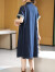 莎妮朵罗大码女装夏装新款2024胖女人遮肚显瘦中长款短袖牛仔连衣裙18059 蓝色 4XL建议180-200斤穿着
