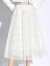 AUI白色网纱蕾丝半身裙女2024春夏季新款设计感御姐高腰修身百褶裙 白色 M