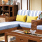 实木沙发组合转角带中柜布艺沙发现代简约新中式沙发含茶几340*185*80cm/胡桃色#810