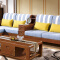 实木沙发组合转角带中柜布艺沙发现代简约新中式沙发含茶几340*185*80cm/胡桃色#810