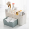 泽熙（Zexi）素色塑料桌面化妆盒带小抽屉收纳盒家用多功能首饰盒储物盒 淡粉
