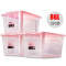 茶花 86L收纳箱大容量透明磨砂带轮整理箱百纳储物盒B28002*3支装 粉色