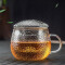 玻璃泡茶杯办公家用有柄耐热大玻璃茶杯锤纹带盖透明三件杯茶水过滤杯 单只（400ml）送杯刷杯垫