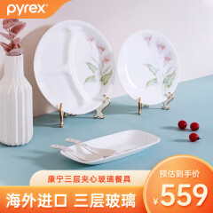 PYREX康宁pyrex餐具碗碟套装美国进口清纯百合碗碟盘子套装 耐高温玻璃 清纯百合9件套