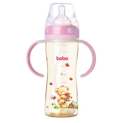 乐儿宝(bobo)奶瓶 PPSU仿母乳防摔宽口径带吸管带手柄宝宝婴儿奶瓶300ml红色(自带12个月以上奶嘴1个）