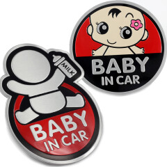 标车族 妈妈宝宝在车里金属汽车车贴标BabyincarMamaincar个性美女反光警示 baby in car 奶瓶+圆形 红