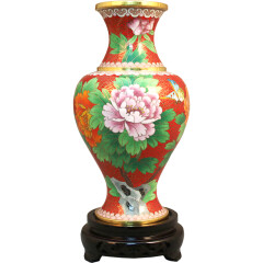 京珐（JINGFA）北京市珐琅厂   铜胎掐丝珐琅 （京珐牌）  10英寸 三线观音瓶 红色