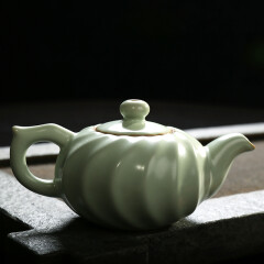 鼎器 仿汝窑茶壶 汝瓷 陶瓷 开片 单个泡茶壶 盖碗 茶道 茶艺 大小适中 梅青-螺纹壶