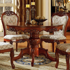 艾米河 欧式餐桌椅组合6人 美式实木圆桌美式圆桌餐台1.2-1.3米雕花圆桌子 1.3米圆桌+6椅