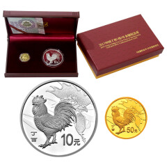 上海集藏 中国金币2017鸡年生肖圆形本色金银纪念币 本色金银套 3克金币+30克银币