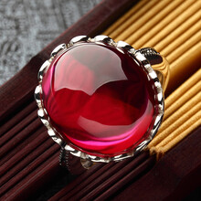 恋尚泰银饰925纯银泰银红刚玉石榴石<em>戒指</em>红宝