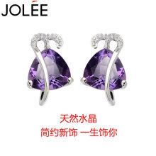 JOLEE 耳钉 S925银耳环天然水晶彩色宝石时尚简约百搭小清新耳饰品送女生礼物