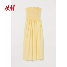 H&M夏季新款女装连衣裙褶皱上身可拆卸吊带抹胸连衣裙0985777 浅黄色 170/116A