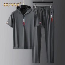 HUNNZ品牌高尔夫服装男套装夏季弹力短袖T恤两件套男2022新款连帽高尔夫球衣衣男 灰绿色 L