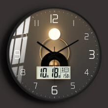 鹏创电波钟自动对时日历现代光影艺术客厅挂钟家用石英轻奢挂表钟表