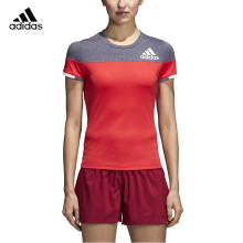 阿迪达斯 adidas 短袖T恤女款 休闲运动服 羽毛球服 红蓝 CF4806 M码