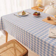 艾薇 桌布ins短绒格子餐桌布长方形餐垫茶几布书桌台布90*150cm海盐